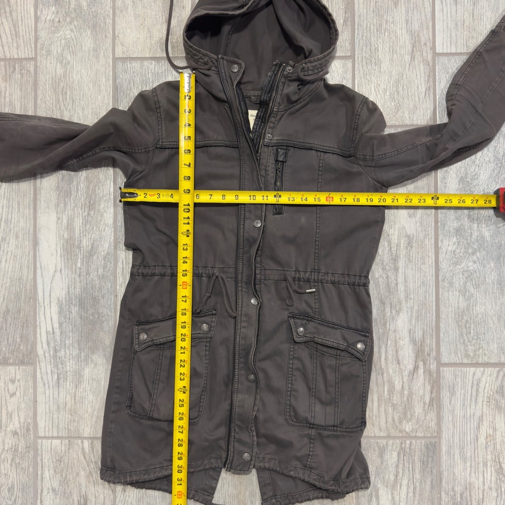Vtg Y2K Abercrombie & Fitch Anorak Jacket Utility Military Hooded Gray Small - Picture 10 of 12